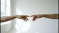 Two hands reaching toward each other against a white background, symbolizing connection, partnership, and human interaction for business, healthcare, and community concepts.