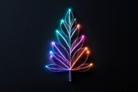 Glowing neon marijuana leaf with vibrant rainbow colors on dark background, luminous outline design featuring blue, purple, and red gradient effects.