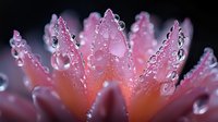 Delicate pink flower petals with morning dew drops in macro photography. Soft focus creates dreamy atmosphere with water droplets catching light on gentle curves.