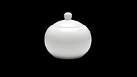 White ceramic sugar bowl with lid, isolated on transparent background. Ready for T-shirt design, clipart, stickers, print on demand, and sublimation projects.