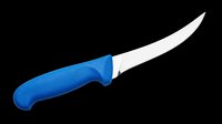 Filet knife with blue handle isolated on transparent background, ready for culinary design projects, t-shirt designs, clipart, and print-on-demand products.
