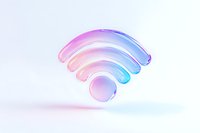 Glowing wifi symbol in gradient pink and blue colors on white background with soft shadows, modern minimal design for technology concepts.