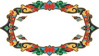 Ornate decorative oval frame with colorful floral motifs and scrollwork on transparent background, perfect for certificates, invitations and graphic design projects.