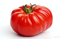 Fresh ripe heirloom beefsteak tomato isolated on white background, perfect for cooking, food packaging design and healthy eating promotion materials.
