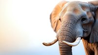 Majestic African elephant close-up portrait showing detailed texture of skin, tusks and eye against soft blurred natural background during golden hour lighting.