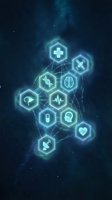 Digital healthcare network with glowing hexagonal medical icons connected by lines on dark blue space background for telemedicine and health technology concepts.