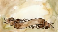 Vintage ribbon banner with ornate scrollwork and watercolor stains, isolated on white background. Suitable for labels, invitations, and design projects.