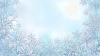 Frost-covered botanical foliage borders frame a soft, misty winter background with delicate ice crystals and frozen plants, suitable for seasonal designs and winter-themed projects.