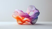 Smooth flowing abstract shape in gradient colors from orange to purple and pink, featuring organic curves and folds on light background, modern minimalist art.