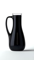 Sleek black ceramic pitcher with modern minimalist design featuring curved handle and transparent rim on white background, isolated for commercial use.