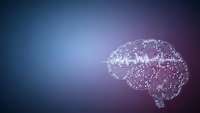 Digital brain circuit board design on gradient background for artificial intelligence and technology concepts.
