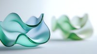 Elegant flowing abstract shapes in soft turquoise and mint green tones against white background create gentle wave-like forms, suitable for modern minimalist design projects.