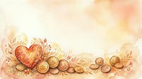 Watercolor heart with ornate golden coins and floral swirls on warm beige background, copy space for Valentine or financial greeting card.