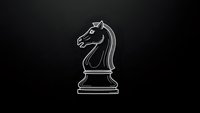 White chess knight piece with elegant line art design on black background for strategic game concepts and intellectual pursuits.