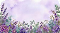 Lavender and purple floral border with roses, ferns, and botanical elements on soft watercolor background. Isolated design for invitations, cards, and decorative projects.