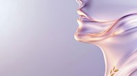 Elegant feminine profile silhouette in soft pink and lavender tones with flowing fabric-like elements creating gentle curves and movement against light background.