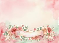 Watercolor floral frame with pink roses, eucalyptus leaves, and ribbon banner on soft pastel background. Isolated design element for invitations, greeting cards, and wedding stationery projects.