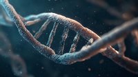 DNA double helix structure with glowing particles, genetic research and biotechnology concept for medical science education and molecular biology studies.
