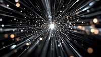Radial light burst with glowing particles and bokeh effects against dark background creates dramatic starburst pattern for cosmic or celebration designs.