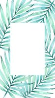 Watercolor tropical palm fronds frame isolated white space, ready for text overlay, invitations, greeting cards, social media posts, and design templates.