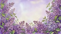 Lilac flowers with green leaves frame a soft, dreamy background, creating an elegant floral border suitable for spring designs, greeting cards, and decorative projects.