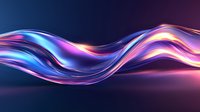 Vibrant flowing waves of blue, purple and pink light create dynamic abstract curves against dark background, glowing with neon luminescence and smooth motion effect.