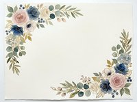 Watercolor floral border frame with dusty pink and navy blue roses, green leaves, perfect for wedding invitations and greeting cards.