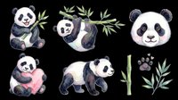 Cute watercolor panda bear clipart set isolated on transparent background, ready for t-shirt design, stickers, print on demand, sublimation, and nursery decor projects.