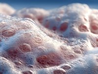 Microscopic cellular tissue structure with organic formations and detailed surface texture for medical education and scientific research applications.