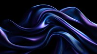 Flowing abstract waves in neon blue and purple colors on black background create dynamic motion effect, suitable for luxury brand designs and modern backgrounds.