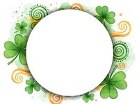 Circular frame with green shamrocks and golden swirls on white background. Irish clover border design for St. Patrick's Day celebrations and festive decorations.