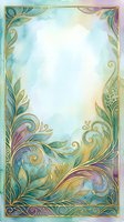 Watercolor floral frame with gold art nouveau swirls in teal, purple, and green tones, featuring a soft glowing center for text or design.