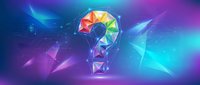 Colorful polygonal light bulb with rainbow geometric facets on vibrant blue purple gradient background with glowing effects for creative innovation concepts.