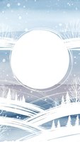 Winter landscape frame with snowy mountains and falling snow creates elegant border for seasonal designs and holiday greeting cards.