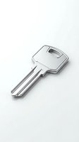 Shiny silver metal key isolated on white background, symbolizing security, access, and real estate concepts for design use.