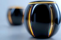 Elegant black ceramic candle holders with glowing golden light accents creating warm ambiance for home decor and relaxation settings.