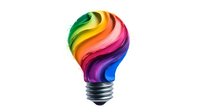 Colorful rainbow striped light bulb shape on white background, creative concept for innovation and bright ideas. Isolated design element for business solutions.