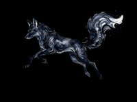 Dark mystical fox leaping with swirling tail, ink art style, isolated on transparent background. Great for t-shirts, stickers, print on demand, and sublimation designs.