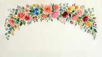 Watercolor floral arch with roses, peonies, and greenery on cream background. Isolated design element for invitations, weddings, and greeting cards.