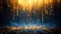 Golden light streams cascade down with sparkling particles and bokeh effects creating magical atmosphere for luxury celebrations and festive events.