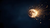 Glowing full moon with magical light rays and sparkles against dark night sky background, creating mystical celestial atmosphere for fantasy designs.