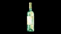 Watercolor green wine bottle with label, isolated on transparent background. Great for stickers, t-shirt design, print on demand, clipart, and sublimation projects.