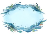 Watercolor ocean wave frame with tropical leaves and marine elements isolated on transparent background for summer design projects.