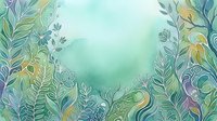 Watercolor botanical frame with hand-drawn foliage, leaves, and flowing plants in soft green, blue, and yellow tones on white background. Isolated design element.