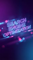 Search engine optimization neon text glowing on futuristic digital background with bokeh lights and circuit patterns for web marketing campaigns.