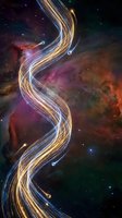 Luminous energy streams spiral through cosmic nebula with glowing light trails and stardust particles creating mystical space atmosphere for digital art projects.