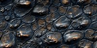Dark crocodile skin texture with metallic bronze highlights and deep shadows creating dramatic natural pattern. Detailed macro photography of exotic leather surface.
