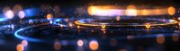 Futuristic digital highway with glowing data streams and light trails in cyberpunk style for technology and innovation concepts.