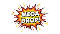 Mega drop comic book explosion burst with dynamic rays and bold lettering on white background for promotional designs and marketing materials.