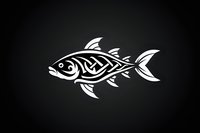 White tribal fish silhouette on black background, stylized with celtic knot pattern design elements. Isolated artwork ready for logo, tattoo or graphic design projects.